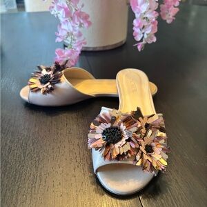 J. Crew Pink Satin Appliqué With Embellishments Slide Mules Size 5